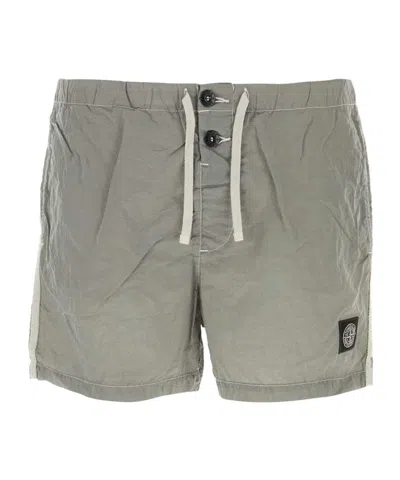 Stone Island Drawstring Nylon Swim Trunks In Gray