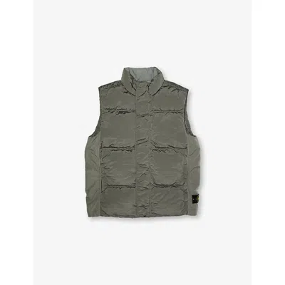 Stone Island Kids' Dust Crinkle Sleeveless Shell Gilet In Green