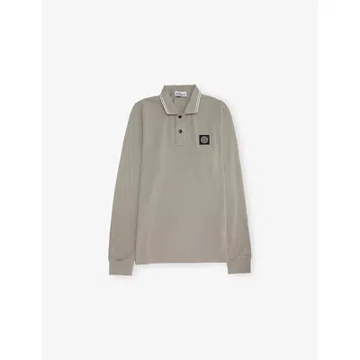 Stone Island Kids' Dust Logo-patch Long-sleeve Stretch-cotton Polo Top In Grey