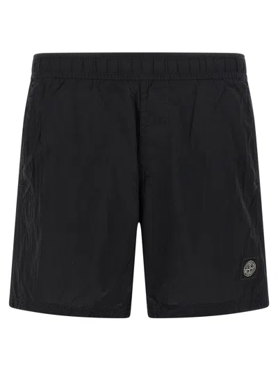 Stone Island Econyl Regenerated Nylon Swim Shorts In Black