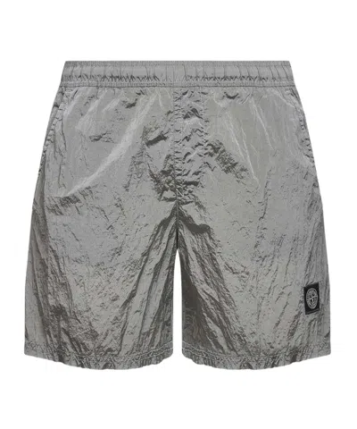 Stone Island Elastic Waist Shorts In Gray