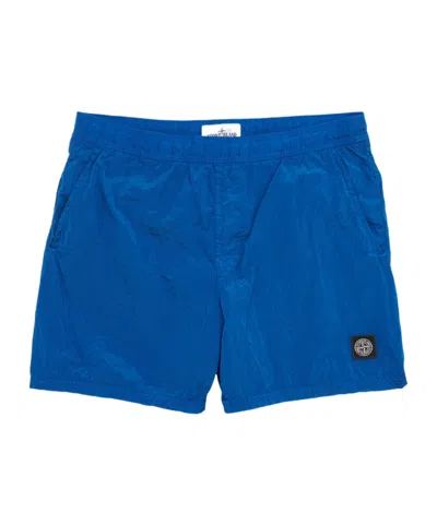 Stone Island Logo-patch Swim Shorts In Blue