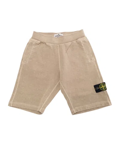 Stone Island Babies' Elastic Waist Shorts In Nude