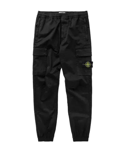 Stone Island Logo Patch Cargo Trousers In Black