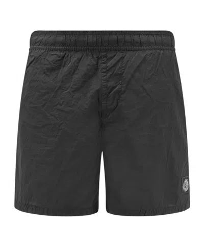 Stone Island Elastic Waist Swimming Shorts In Black
