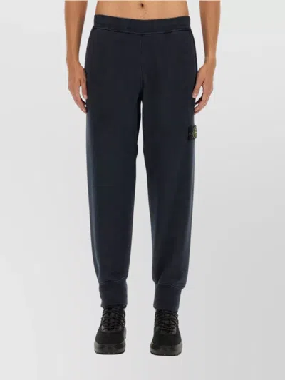 Stone Island Elastic Waistband Regular Fit Ribbed Cuffs Side Pockets In Blue