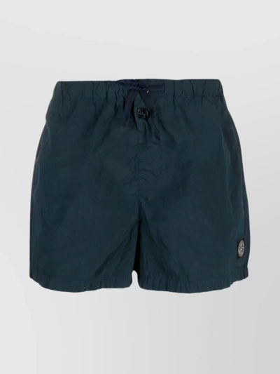 Stone Island Elastic Waistband Swim Shorts With Pockets In Cyan