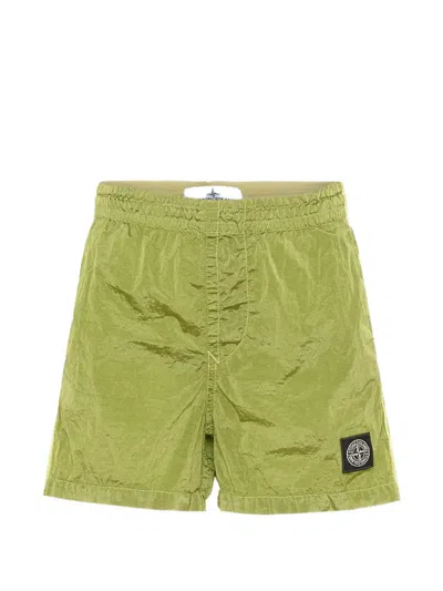 Stone Island Kids' Elasticated Logo-patch Swim Shorts In Green