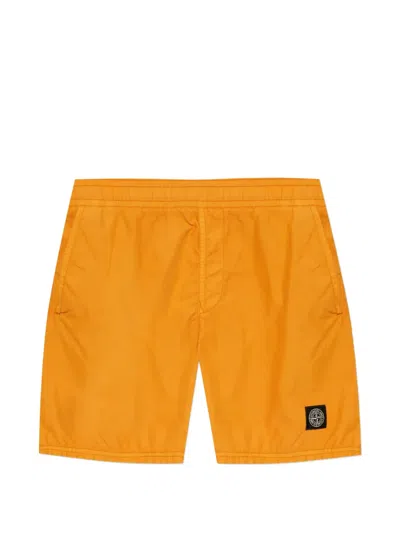 Stone Island Straight-leg Mid-length Logo-print Shell Swim Shorts In Orange