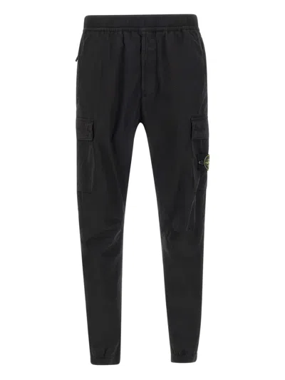 Stone Island Tapered Stretch Cotton Trousers In 黑色