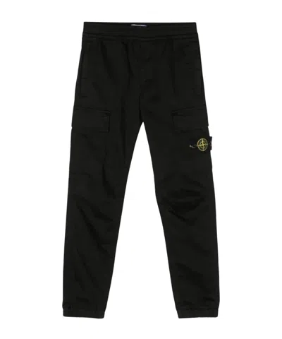 Stone Island Kids' Elastic-waist Casual Trousers In Black