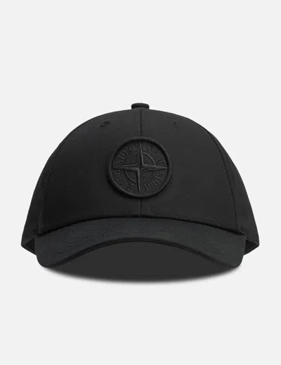 Stone Island Emblem Cotton Cap In Black