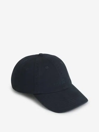 Stone Island Embroidered Cotton Cap In Blue
