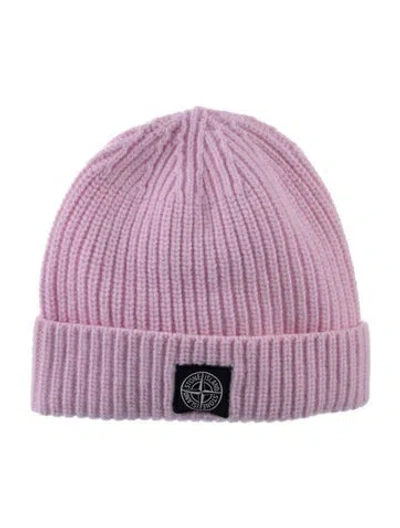 Pre-owned Stone Island Embroidered Knit Beanie In Pink