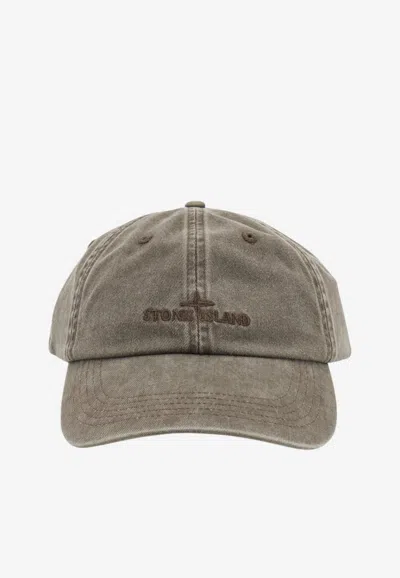 Stone Island Embroidered Logo Baseball Cap In Military