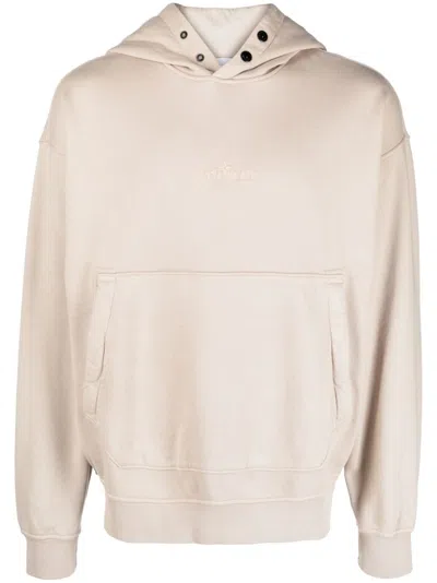 Stone Island Embroidered-logo Cotton Hoodie In Neutrals
