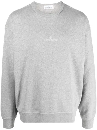 Stone Island Embroidered-logo Cotton Sweatshirt In Grey