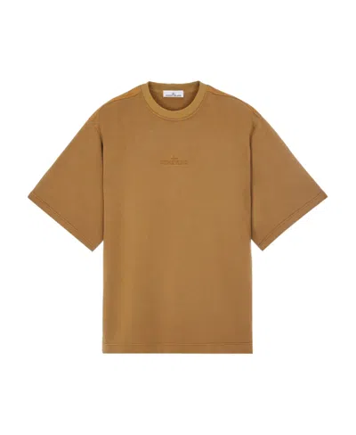 Stone Island Embroidered-logo Cotton T-shirt In Brown