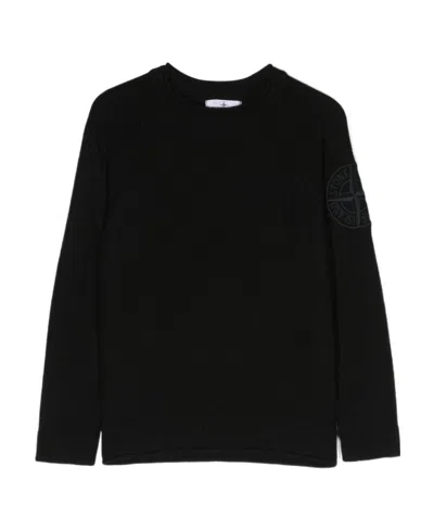 Stone Island Embroidered-logo Crew-neck Jumper In Black