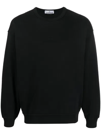 Stone Island Black Crewneck Sweatshirt With Logo Embroidery In Nero