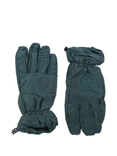 Stone Island Embroidered-logo Gloves In Green