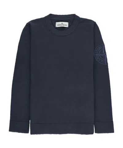 Stone Island Embroidered-logo Knitted Jumper In Blue
