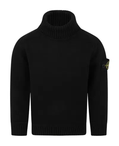 Stone Island Embroidered-logo Roll-neck Jumper In Black
