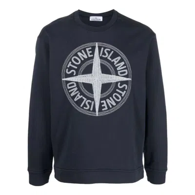 Stone Island Embroidered Logo Sweatshirt 'navy' In Blue