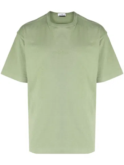 Stone Island Embroidered-logo T-shirt In Green