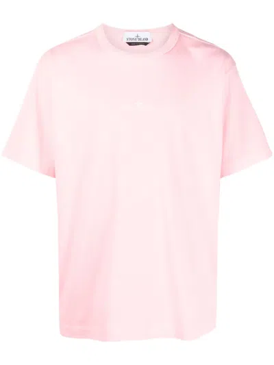 Stone Island Embroidered-logo T-shirt In Pink