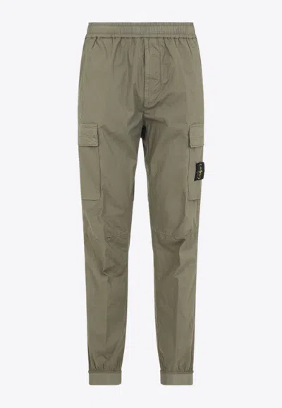 Stone Island Green Trousers With Logo Patch And Pockets
