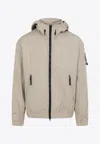 Stone Island Cotton Hooded Jacket Zip Pockets In Beige
