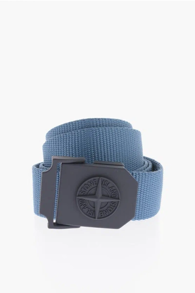 Stone Island Fabric Belt With Embossed Logo On The Buckle 35mm In Blue