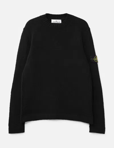 Stone Island Fancy Yarn Crewneck Jumper With Brushed Texture In Black