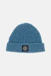 Stone Island Fancy Yarn Mouliné Wool Beanie In Blue