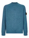 Stone Island Textured Knit Sweater With Distinctive Sleeve Patch In Blue