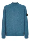 Stone Island Textured Knit Sweater With Distinctive Sleeve Patch In Blue