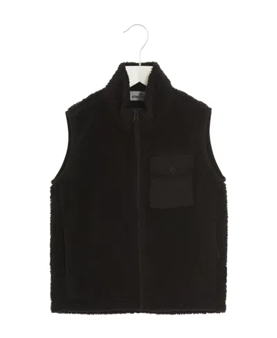 Stone Island Faux-shearling Logo-patch Gilet In Black