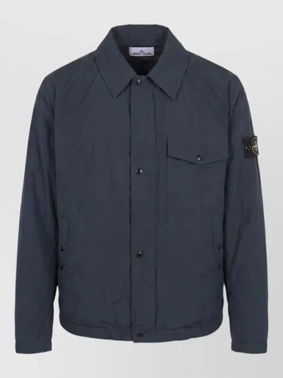 Stone Island Feather Down Jacket Straight Cut Chest Pocket In Blue