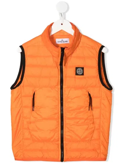 Stone Island Kids' Feather-down Sleeveless Gilet In Arancio