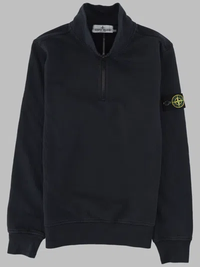 Stone Island Kids Classic Cotton Polo Sweater With Button Closure And Signature Left Sleeve Logo Bad In Black