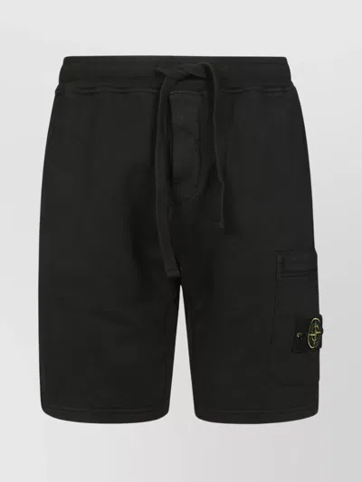Stone Island Felpa Cargo Shorts With Button Closure In Black