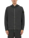 Stone Island Front Zip Closure Grey Zipper Hoodie In Grey
