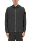 Stone Island Front Zip Closure Grey Zipper Hoodie In Grey