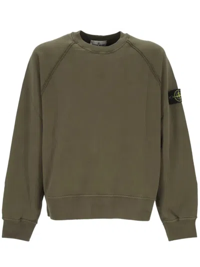 Stone Island Felpa Girocollo Cotton Fleece Uomo Verde Militare In Green