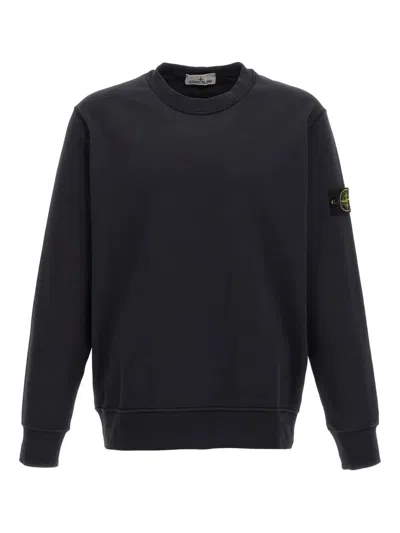 Stone Island Regular Fit Crew Neck Medium Weight Cotton Sweatshirt With Raglan Sleeves In Black