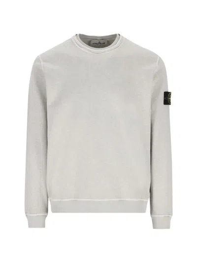 Stone Island Felpa In Cotone Grigio Girocollo Con Patch Logo  In Gray