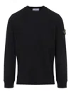 Stone Island Organic Cotton Crew Neck Sweater With English Ribs Knitwear Blue In Black