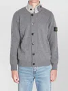 Stone Island Knit Button-up Jumper In Lamb Wool And Nylon Blend In Gray