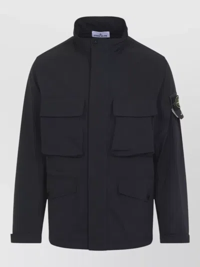Stone Island Field Jacket High Collar Front Pockets In Blue